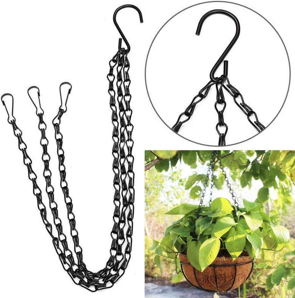 2 Pack 12 Inch Black Wall Hanging Hooks Heavy Duty Iron Wall Hanging Basket Brackets Plant Hooks with 2PCS Hanging Chains for Hanging Bird Feeders Wind Chime Lantern