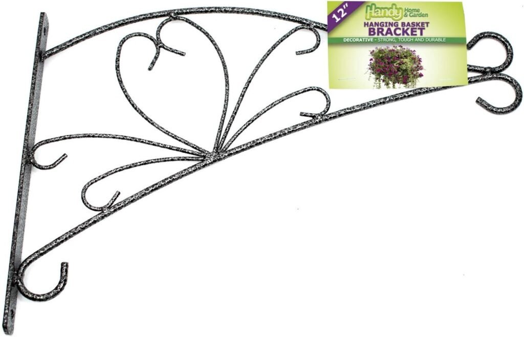 Handy Home and Garden 4 x Decorative Hanging Basket Wall Brackets 12 Inch (30cm) Black Metal Plant Holder