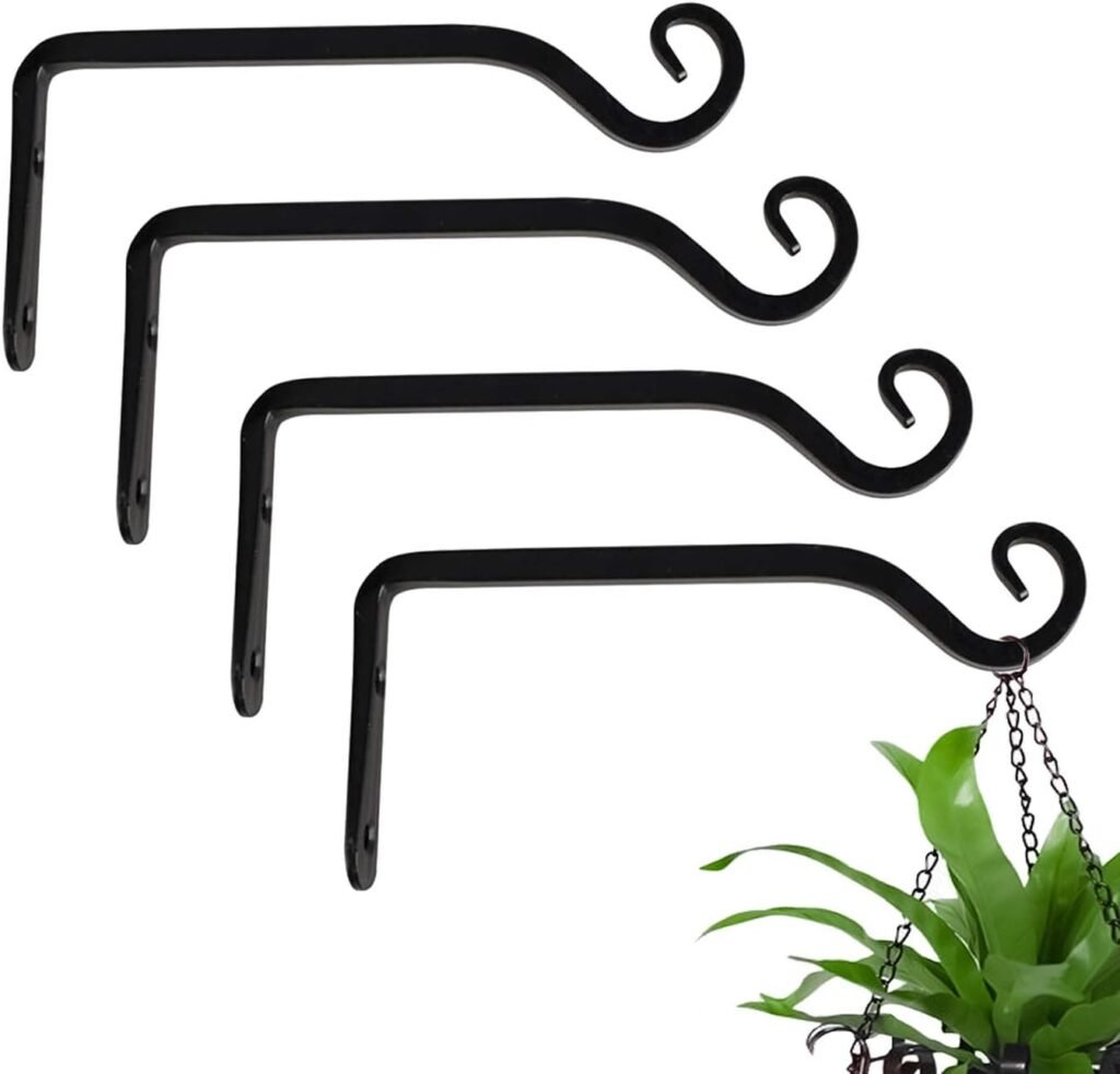 Tebery 4 Pack Rustic Hanging Plant Bracket Iron Wall Hook, 6 Inch Heavy Duty Black Metal Hooks Plant Hanger for Bird Feeders, Planters, Lanterns, Wind Chimes, Indoor Outdoor