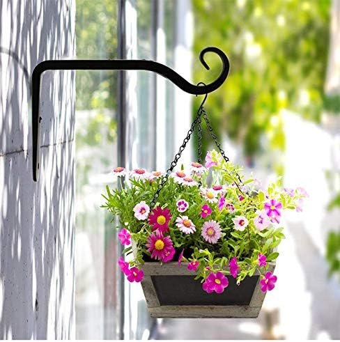 Tebery 4 Pack Rustic Hanging Plant Bracket Iron Wall Hook, 6 Inch Heavy Duty Black Metal Hooks Plant Hanger for Bird Feeders, Planters, Lanterns, Wind Chimes, Indoor Outdoor