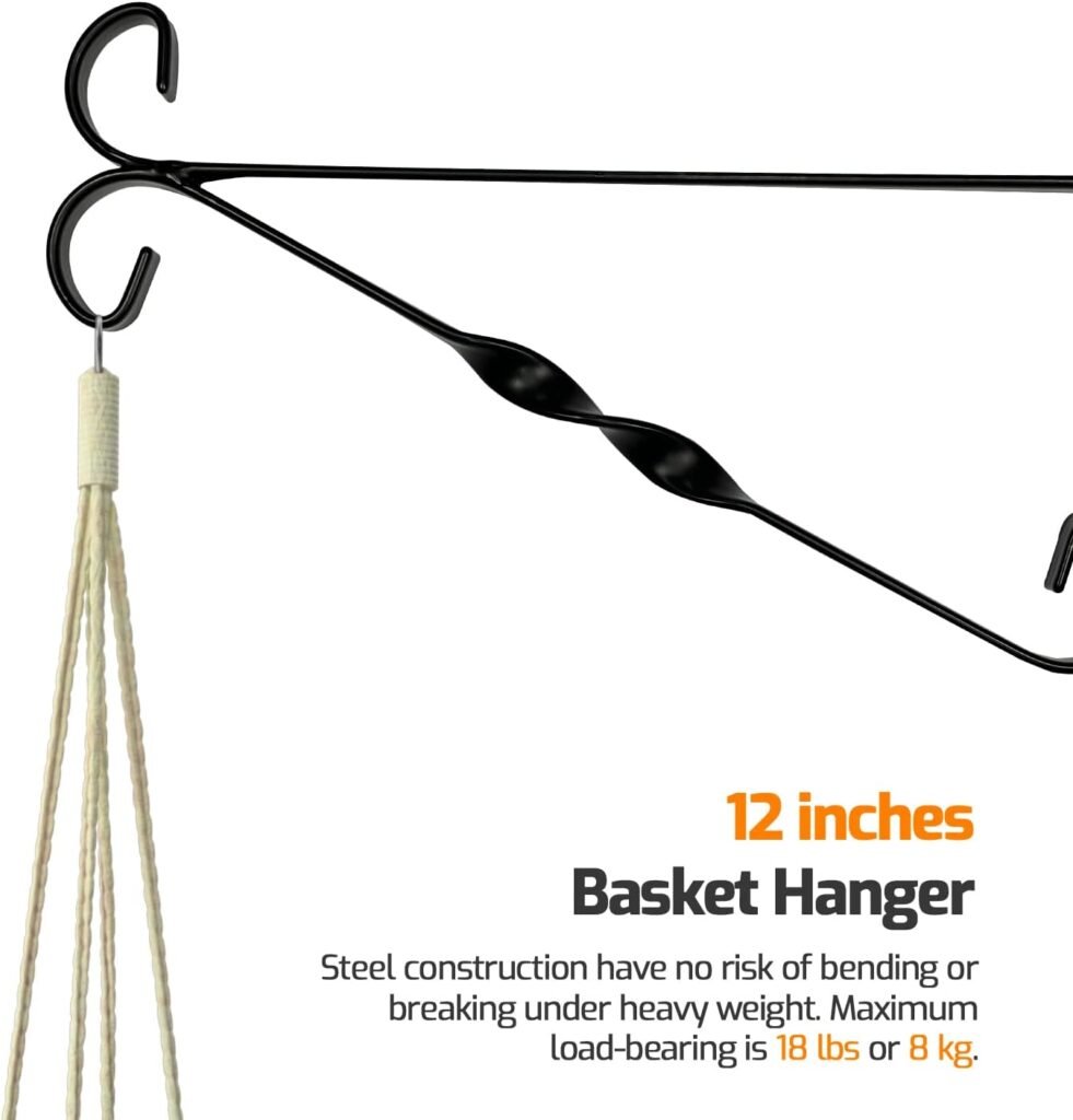 WINSOME Hanging Basket Bracket Outdoor Metal Plant Holder Wall Hanging Brackets Twisted Garden Hooks for Lantern/Light/Bird Feeder/Flower Pots (12-Inch, Black) - Pack of 2